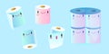 Vector collection of cute smiling toilet paper rolls in cartoon style and trendy colors. Royalty Free Stock Photo